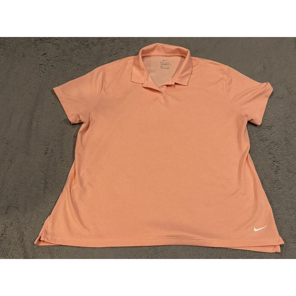 Nike Dri-FIT Womens XXL Polo Shirt Orange White Short Sleeve Golf Top Standard